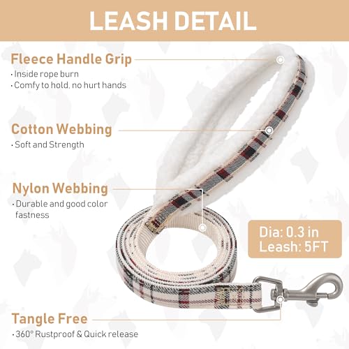 GAMUDA Small Dog Harness Collar and Leash Set, Step in No Chock No Pull Soft Mesh Adjustable Dog Vest Harnesses Plaid Reflective for Dogs Puppy Cats Kitten Rabbit (Warm Beige, S) - color: Warm Beige, size: S