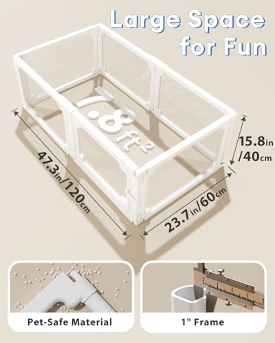 BUCATSTATE Acrylic Guinea Pig Cages 15.8"H, 7.8 sq ft Large Guinea Pig Playpen, Tool-Free Rabbit Cage Indoor, Small Animal Playpen with Door for Bunny, Piggies, Chicks (47"L x 24"W x 16"H, 6 Panels) - style: 6 Panels