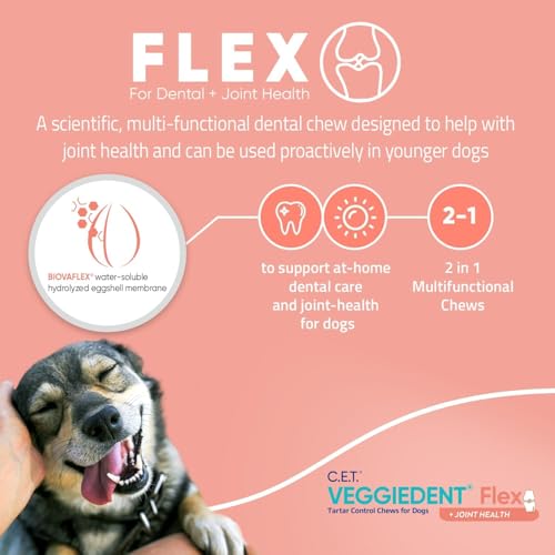 C.E.T. Veggiedent Fr3sh & Flex Plaque and Tartar Control Chew for Dogs, S | Dog joint health dental chews, mobility support, plant based chews, VOHC approved for plaque & tartar, fresh breath - style: Small 11-22lbs