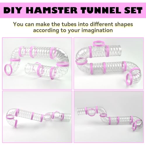 Dwarf Hamster Tubes and Tunnels Set,Mouse DIY Toy Transparent Tube Pet Cage Connection Tunnel Kit Syrian Hamster External Accessories Adventure Pipe for Mice Rat(Pink) - color: 【Pink】