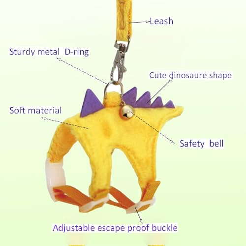 Ferret Harness and Leash Set Small Animals Vest Harness with Safe bell Dinosaur Shaped Walking clothes for Baby Rabbit Guinea pig Teacup Chihuahua Mouse and other small pet.(Yellow Dinosaur) - color: Yellow Dinosaur