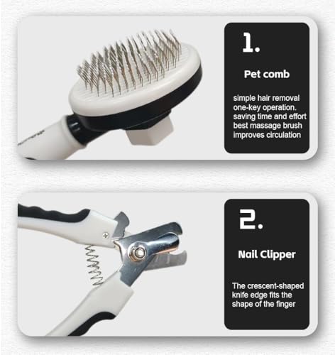 6-in-1 Pet Grooming Kit with Self Cleaning Slicker Brush, Double-Sided Dematting Undercoat Rake, Metal Grooming Comb, Dog & Cat Nail Clippers, Shedding Tool for Dogs, Cats & Rabbits