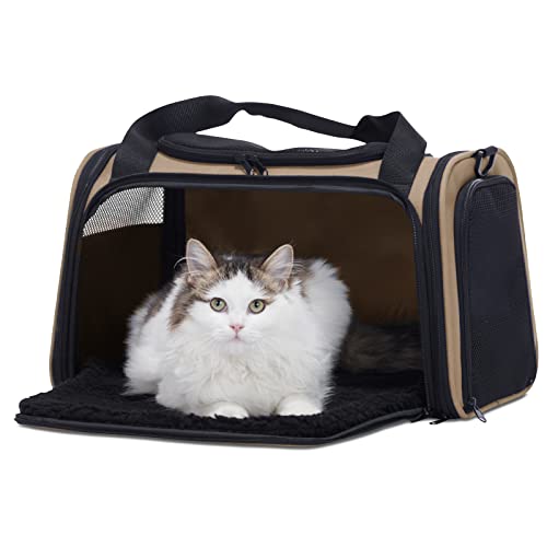 PETSFIT Pet Carrier for Cat, Small Dogs, Khaki - color: Khaki, size: Medium