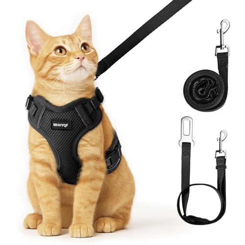 Cat Harness and Leash for Walking, Cat Car Harness, Soft Adjustable Vest Harnesses for Cats, Easy Control Breathable Reflective Strips Harness, Kitten Harness and Leash Set, Black, S - size: Small