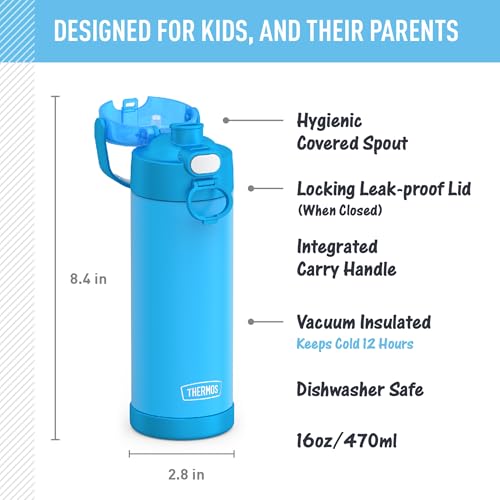 THERMOS FUNTAINER Water Bottle with Spout, 16oz, Electric Blue - color: Electric Blue, size: 16 Ounces