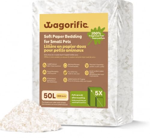 Hamster Bedding 50L, Dust-Free Odor Control Paper Bedding for Small Animals | 5X expansion; soft absorbent fibers; supports burrowing and nesting for guinea pigs, gerbils, rabbits
