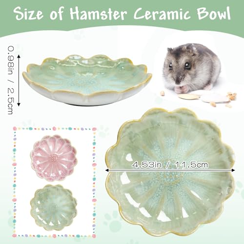 BNOSDM Shallow Ceramic Hamster Food Dish 2 Pcs Small Animals Food Bowl Sunflower Feeding Dishes for Gerbils Mice Rats 4.5in (Green) - color: Green Sunflower
