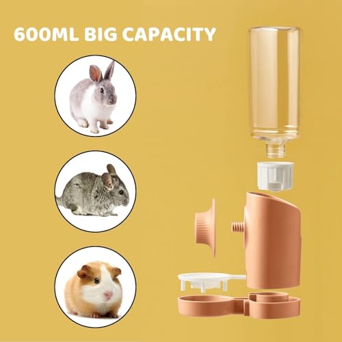 Rabbit Water Bottle, 600ml/21oz Hanging Water Dispenser Feeder Cage Crate Hutch Bunny Puppy Cat Chinchilla Ferret Guinea Pigs Squirrel Hedgehog (Pink)