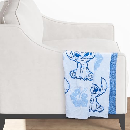 Jay Franco Disney Lilo and Stitch Feather Knit Fluffy Throw Blanket - Blue Floral Fuzzy Blanket Measures 50 x 60 Inch | Super Soft Lightweight Bedding - color: Blue - Stitch
