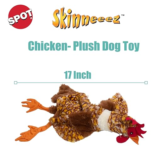 SPOT Skinneeez Chicken 17" Stuffing-Free Plush Dog Toy with Honking Squeaker – Soft, Floppy & Mess-Free Interactive Toy for Medium & Large Dogs – Ideal for Light & Moderate Chewers - style: Chicken