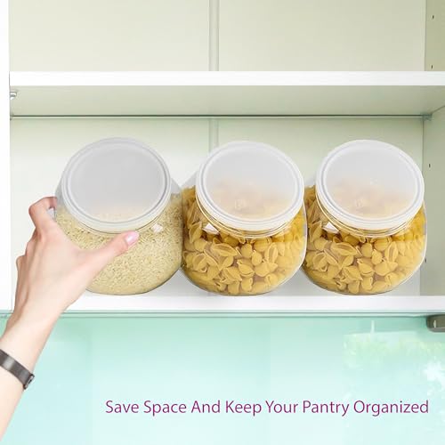 3 Pack Plastic Candy Jar - 48oz Round Candy Jars with Lids for Candy Buffet, Kitchen & Office Desk - Plastic Jars with Lids for Candy, Cookies & Snacks - Clear Jar with Labels BPA-Free