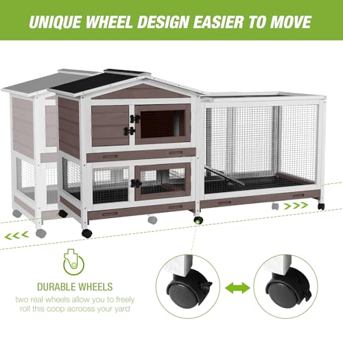 Outdoor Rabbit Hutch Indoor Bunny on Wheels Large Guinea Pig Cage with Run for Any Small Animals,Removable Pull Out Tray White - color: Brown and White