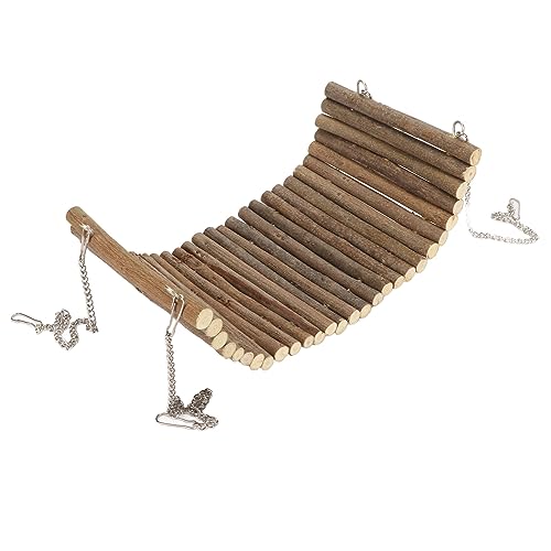 Hamster Wooden Swing, Natural Large Space Climbing Playing Toy with Hanging Chain for Parrots Gerbils and Similar Size Pets (15 * 35CM) - size: 15*35CM