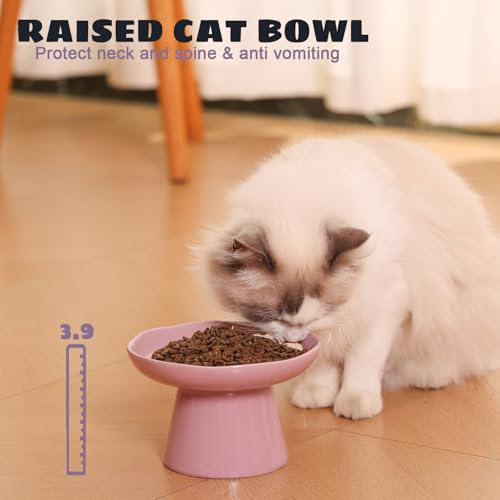 Wide Shallow 6.1" Raised Cat Bowls, Ceramic Elevated Food Plate for Flat Faced Cats and Small Dogs, Porcelain Feeder Bowl, Stress Free, Protect Cat’s Spine, Lavender - color: Lavender-Shallow