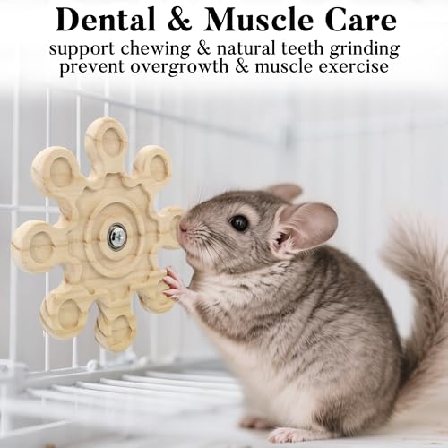 Rotating Chinchilla Chew Toys for Teeth, Kiln-Dried Wood Enrichment | Interactive Hanging Exercise Chinchilla Toy for Cage, Spinner Wheel Accessories for Playtime, Satisfies Chewing Instinct - color: 1pc, size: Large