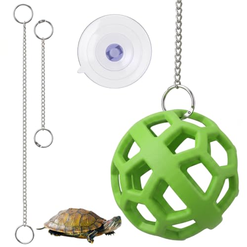 Turtle Feeder Ball Tortoise Enrichment Toys Floating Feeder Toys with Chain | Silicone Hanging Hay Feeder for Small Animals, Turtle Foraging Aquatic Tank Accessories for Pet Tortoise Bearded Dragon