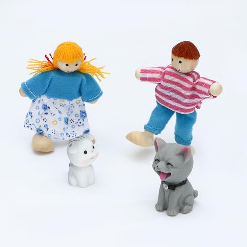 ONEST 11 Pieces Wooden Dollhouse Family Set Mini People Figures Sets Dollhouse Dolls Wooden Doll Family Pretend Play Figures Accessories for Pretend Dollhouses - style: Vivid Style
