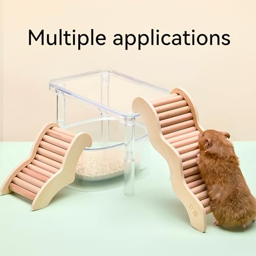 Natural Wooden Hamster Ladder Bridge Climbing Toy for Syrian & Dwarf Hamsters, Gerbils, Mice, and Small Animals Cage Decor and Accessories (Large-9.53") - size: Curved 9.5" x 3.5"