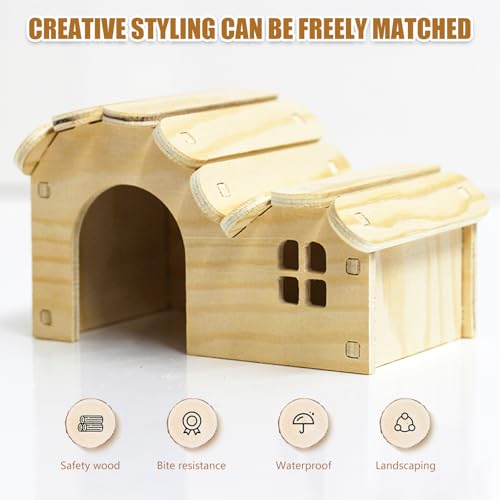 Hamster Toys 5-Piece Set,Hamster House, Swing, Climbing Ladder, Seesaw & Exercise Wheel,Pet DIY Sport Exercise Toys Set, Small Animal Habitat Accessories,Gerbils, Mice(Natural Wood A) - color: BrownH