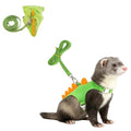Ferret Harness and Leash Set Cute Dinosaur Design Soft Mesh Small Pet Harness Vest with Safe Bell Walking Clothes for Small Animals Ferret Rabbit Guinea Pig Squirrels (Green) - color: Green