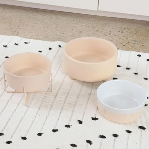 Waggo Uplift Ceramic Dog Bowl for Small Medium and Large Breeds - Heavyweight and Durable Pet Food and Water Dish Crock, Dishwasher Safe, Modern, Elevated Feeder (Buttercream, Small) - color: Buttercream, size: Small