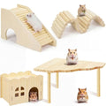 BreezeHug 4 Pcs Hamster Cage Accessories Hamster Platform Hideout Wooden Tunnel Ladder Playhouse Game Climbing Toy with Platform for Pets Dwarf Syrian Mice Degus Gerbils Squirrel(Wave) - style: Wave