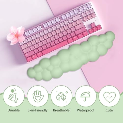 JIKIOU Upgrade Leather Cloud Wrist Rest for Keyboard and Mouse & Cup Pad | Wish Gift-Cute Cloud Shape, Comfortable and don’t Irritate to Skin, Non-Slip PU Base,Soft Memory Foam filled for Pain Relief - color: 06pastel Green