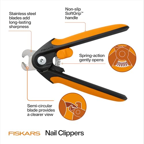 Fiskars Pet Large Nail Clippers, Cat and Dog Trimmers for Grooming, 5.75" | Suitable for Medium to Large Dogs, Semi-Circular Blade for Clear View, SoftGrip Handle w/ Safety Lock, Pet Supplies, Black - size: Large