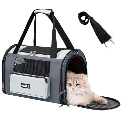 Collapsible Small Pet Carrier for Cat 15 lbs with Fashion Pocket Travel Bag | Lightweight Sturdy Little Puppy Dog Carry Crate, Breathable Stylish Kitten Soft Cage Kennel, Portable Yorkie Box Grey - color: Grey