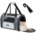 Collapsible Small Pet Carrier for Cat 15 lbs with Fashion Pocket Travel Bag | Lightweight Sturdy Little Puppy Dog Carry Crate, Breathable Stylish Kitten Soft Cage Kennel, Portable Yorkie Box Grey - color: Grey