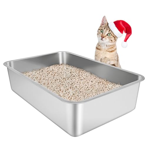 Stainless Steel Cat Litter Box, Large Metal Litter Box 19.5" Lx13.5 Wx6 H | Never Absorbs Odors,Stain Free, Rustproof, Non Stick Smooth Surface, Anti-Slip Rubber Bottom - color: 6" H, size: 19.5"L x 13.5"W