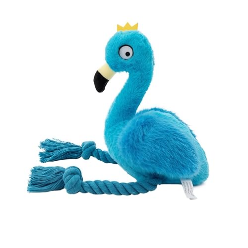 Flamingo Dog Toy, Squeaky Plush Rope Toy for Tug and Play | Fun sound stimulation for chewing, shaking and active play - color: Blue Flamingo
