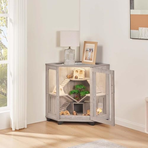 unipaws Chinchillas Hedgehog Cage with Ramp and House with Waterproof Mats | Corner Small Animal Cage, Clear Acrylic Door, Water Bottle Slot, Top Ventilation - color: Cage with Waterproof Mats, size: 33.4"L x 21.6"W x 29.9"H