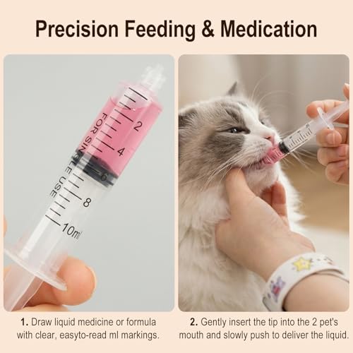 Pet Nursing Kit, 17 Pcs Newborn Kitten Bottle Feeding Kit, with 1/5/10ml Liquid Syringes, Replacement Silicone Nipples & Cleaning Brushes, for Newborn Kittens, Puppies, Rabbits, Small Animals