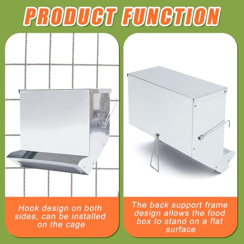 2 Pcs Rabbit Feeder for Cages Small Animal Food Pellet Dispenser with Lid Metal Chicken Grit Oyster Shell Squirrel Feeders Outside(11.8 Inches,Mesh Bottom,Silver) - color: Silver, size: 11.8 Inches, style: Mesh Bottom