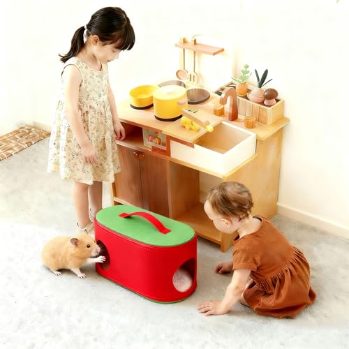 Christmas Guinea Pig Hideout, Large Cozy Bed, Warm Small Animal Cage House for Chinchilla, Hamster, Ferrets, Hedgehog, Rats and Other Small Pets - color: RED+GRN