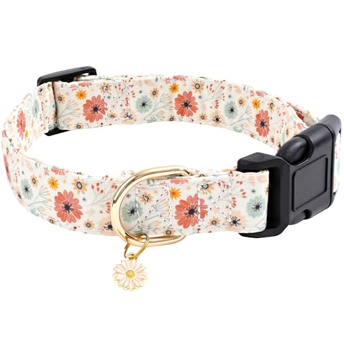 Faygarsle Cotton Designer Dogs Collar Cute Flower Dog Collars for Girl Female Small Medium Large Dogs with Flower Charms XS - color: Beige, size: XS