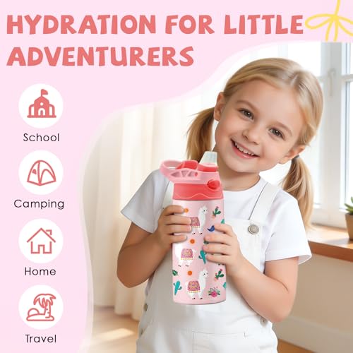 Alpaca 12 oz Water Bottle with Straw – Kids Stainless Steel Vacuum Insulated Cup, Leakproof Pop-Up Spout, Reusable Travel Mug for Boys and Girls Outdoor Sports - color: Alpaca1