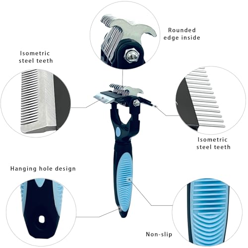 3-in-1 Pet Grooming Brush for Dogs & Cats, Stainless Steel Deshedding Detangler Undercoat Rake for Long Short Hair