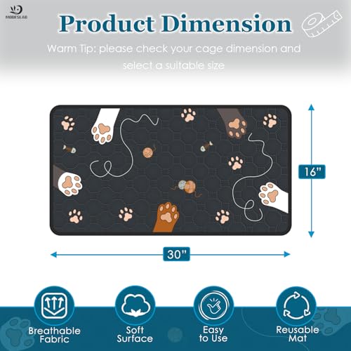 4-Pack Guinea Pig Cage Liner Washable, 16in x 30in Ultra-Absorbent Guinea Pig Bedding for Cage Non-Slip Leak-Proof Pee Pads for Dogs Rabbit Bunny Cat Litter Mat, Black - color: Black, size: 16" x 30", 4pcs