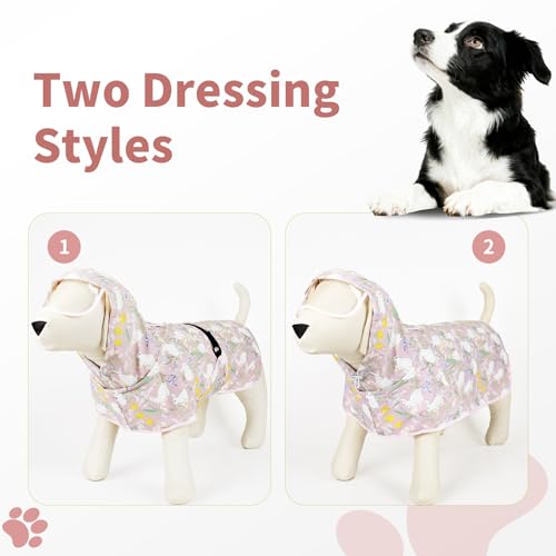 Dog Raincoat,Dog Rain Jacket Poncho with Hood and Leash Hole(Rabbit,L) | Windproof,Waterproof,Leash Loop,Adjustable,Rabbit Design - color: Pink, size: L(16-22lbs)