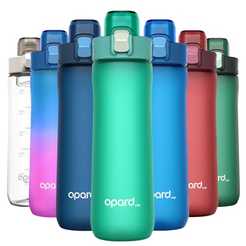 Opard Zip 20oz Plastic Water Bottle Dishwasher Safe, Leakproof Flip-Top Lid, BPA Free Tritan, Wide Mouth Reusable Kids Water Bottle for School Hiking Commuting Outdoor Travel and Gym - color: Louise-Turquoise, style: 20 oz - Fast Flow
