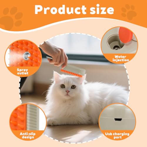 2025- New cat steam brush, 4-in-1 cat steam brush, for massaging and cleaning fallen pet hair, suitable for cats, dogs, rabbits and other pets (khaki + white) -2 pieces (white) - color: white