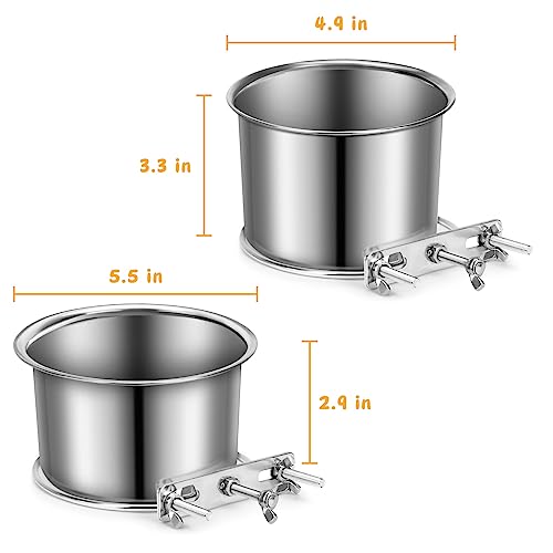 Water Bowl for Dog Crate, ShineMe Stainless Steel Pet Food Bowls for Kennel Cage No Spill, Attachable Dog Crate Bowls Hanging 2 Pack for Medium and Small Sized Dogs (5.5 x 2.9” & 4.9 x 3.3”) - color: Silver, size: M (5.5 * 2.9” & 4.9 * 3.3”)