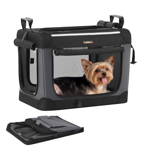 Feandrea Collapsible Dog Crate, Portable Travel Crate, 20-Inch | Oxford Fabric Pet Carrier with 4 Mesh Doors, Handles, Storage Pocket, Water Bottle Holder, UPDC015BH02 - size: S（20"L x 14"W x 14"H）