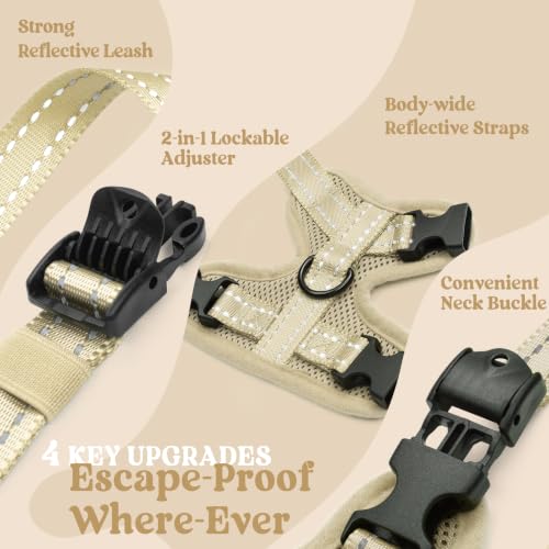 rabbitgoo Cat Harness and Leash Set, Easy-on with Neck Buckle, Cream Coffee | Escape Proof, No Over-the-head, Soft Air Mesh, 3 Lockable Adjusters & Buckles, Reflective, for Kittens & Small Cats Walks, Xs - color: Cream coffee, size: Xs