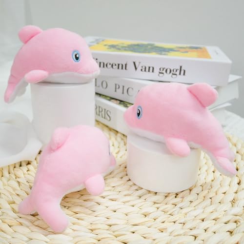 Dog Hide and Seek Toys Puppy Chew Squeaky Toys Plush Mushroom&Bamboo&Shell Hideout Stuffing with Squeakers Animals (3Pcs Squeaky Dolphin Pink) - color: 3Pcs Squeaky Dolphin Pink