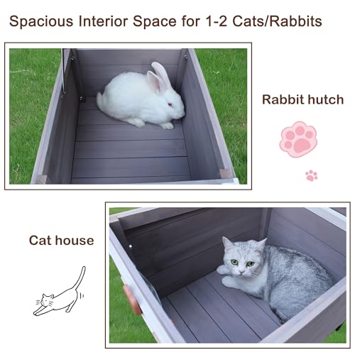 Cat House for Outdoor Cats, Insulated Outdoor Cat House with Liner | Waterproof Wooden Outside Shelter for Feral Cats, Rabbit Hutch Outdoor Indoor Bunny Cage Small Pet House And Habitats