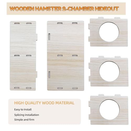 Hamiledyi Wooden Hamsters 2-Chamber Hideout-Tunnel Multi Chamber Exploring Toy Hamster Hiding Maze Tunnel Toy Platform Stuff Cage Accessories for Gerbil Rat Mice - size: M