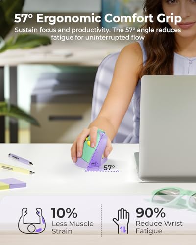 seenda MOU-302 Wireless Bluetooth Ergonomic Vertical Mouse with Volume Knob | Rechargeable 3-device mice for small/medium hands with quiet clicks, 1000/1600/2400 DPI for PC, laptop, MacBook, Green Purple - color: Green Purple
